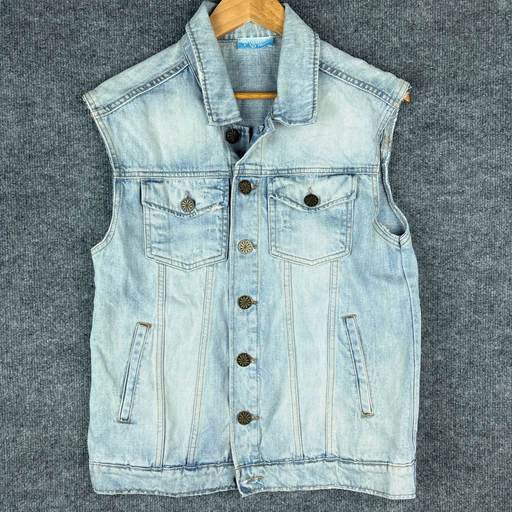 Mumu Blue Distressed‎ Denim Sleeveless Vest Womens Small